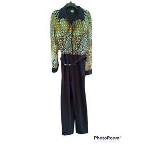 Vintage Frankie D Womens Pant Suit Size 10 Knit Black Leopard Print